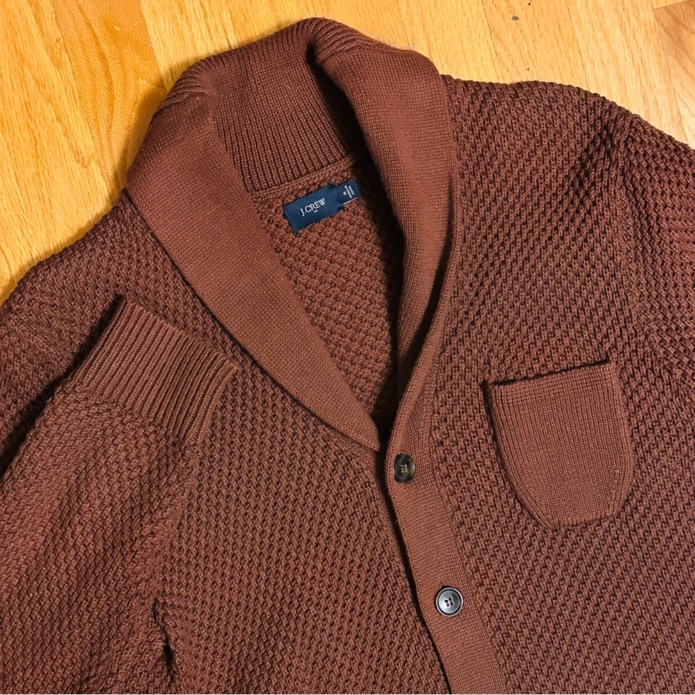 J. Crew Factory Mens Medium Brown Cowl
Neck Cotton Knit Cardigan Sweater